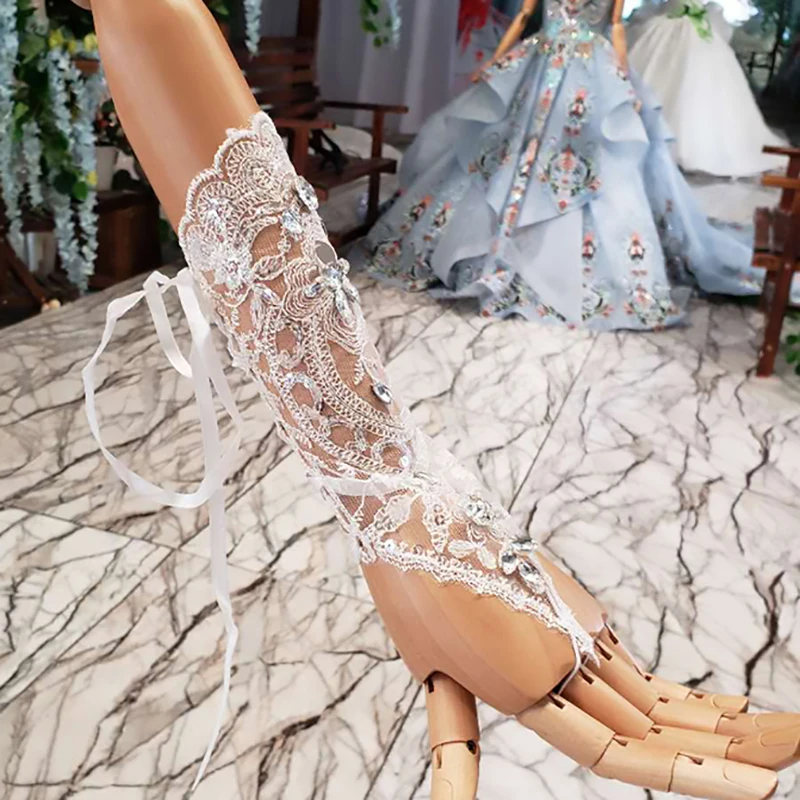 ST1004 дешевые женские митенки для невесты Элегантные Короткие горный хрусталь