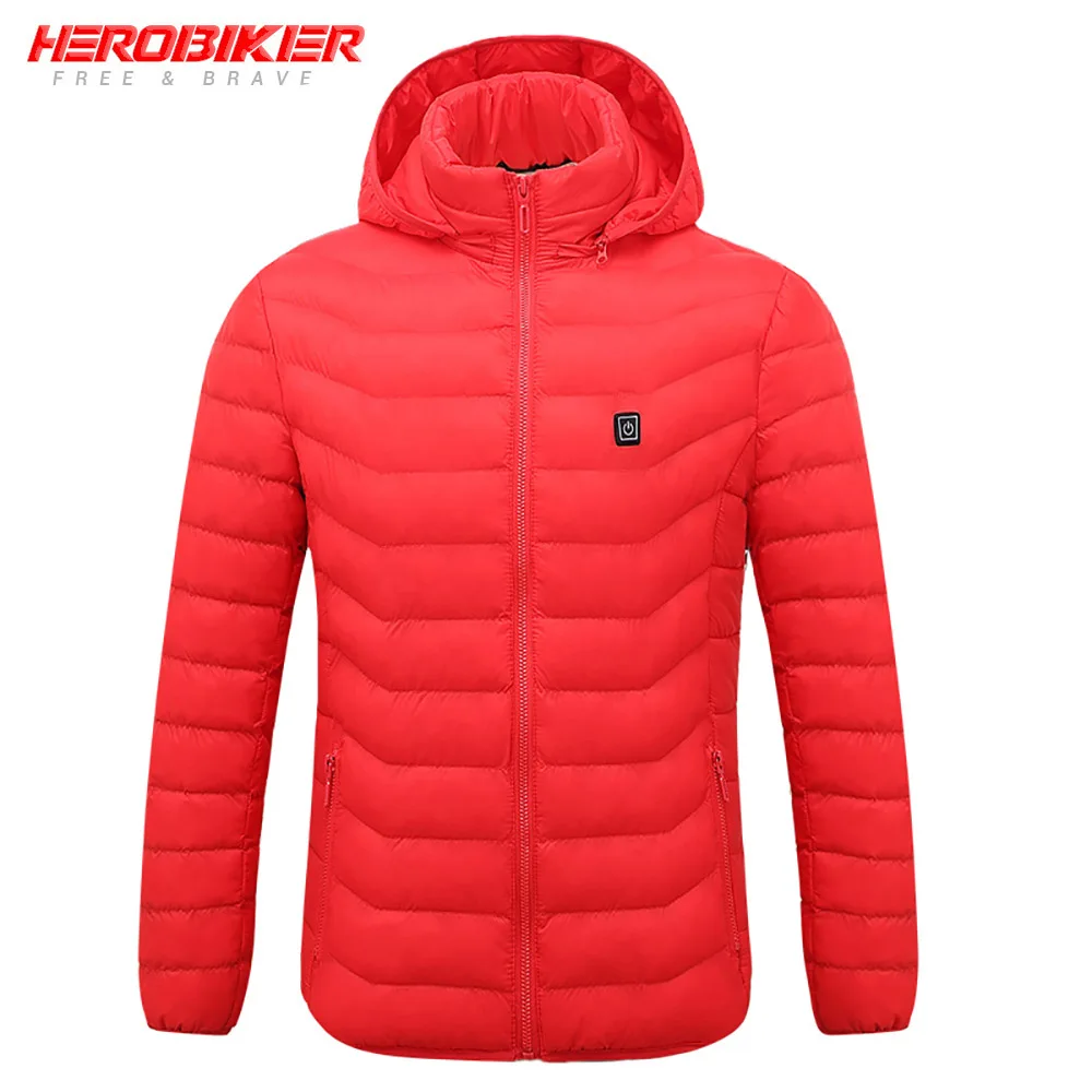 Red HEROBIKER, новинка, мотоциклетная куртка для мужчин, Осень-зима, USB, инфракрасная куртка с подогревом, мотоциклетная куртка, теплая куртка для езды на мотоцикле - Цвет: Red