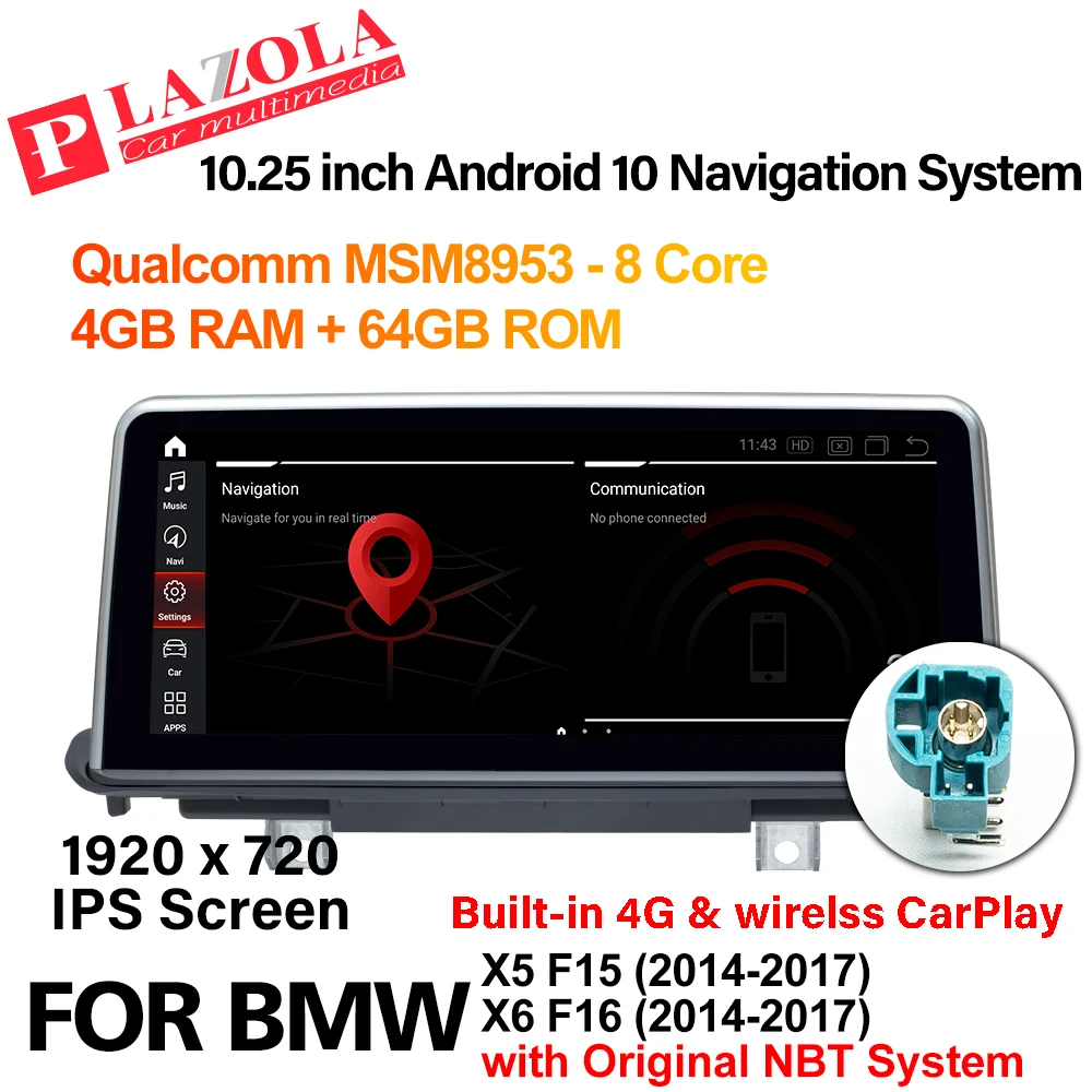 

Автомобильный мультимедийный плеер на Android 10, 10,25 дюйма, для BMW X5 F15 X6 F16 2014-2017, система NBT, навигация, GPS CarPlay, BT, автостерео, аудио