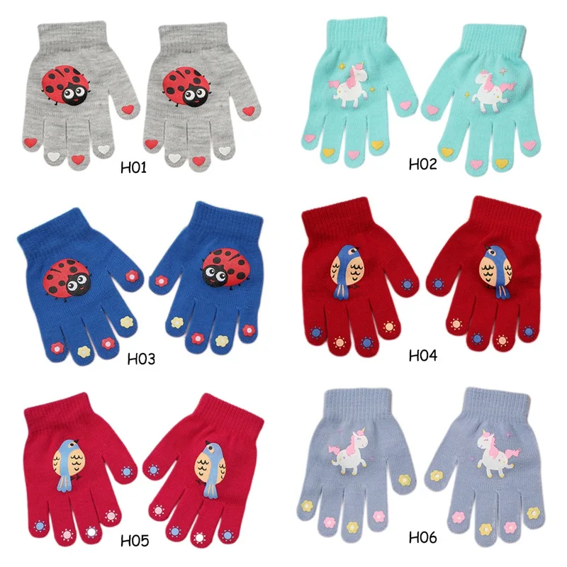 

Cartoon Cute Unicorn Animals Winter Baby Boys Girls Knitted Gloves Keep Warm Mittens Full Finger Gloves for 7-12Y Kids