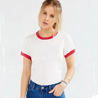 summer fashion t shirt women causal plain tshirt white with black edge and white with red edge ringer t shirt woman harajuku top