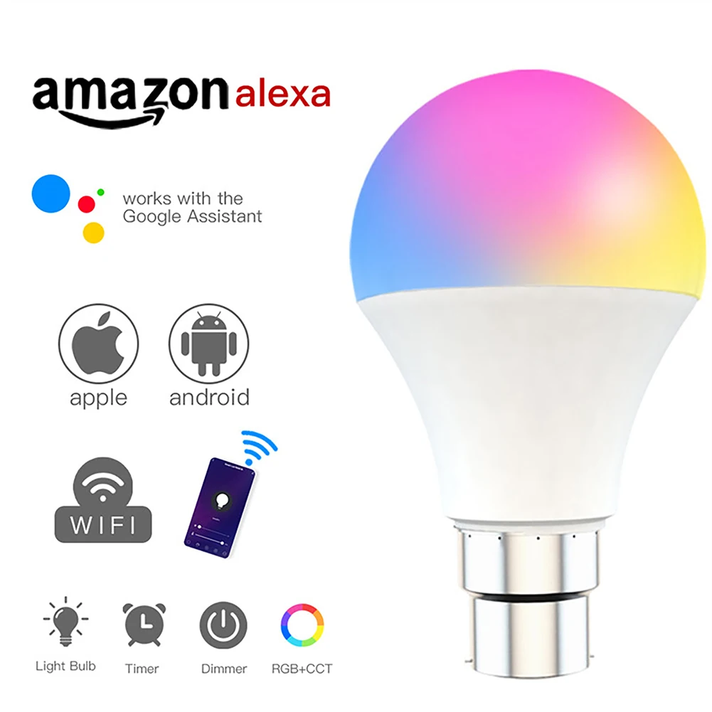 

15W WiFi Smart Light Bulb E27 E26 B22 Dimmable RGB+CCT Smart Light Bulb Voice Control Work With Alexa Google Home Siri