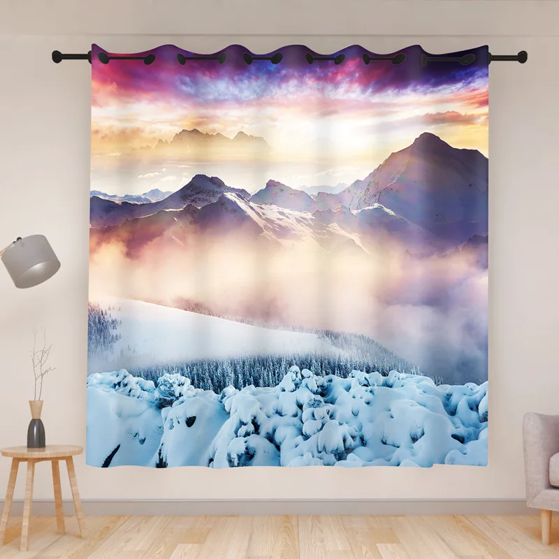

JELIS Colorful Nature Curtains Idyllic Surrounded By Pine Trees and Snowy Mountain Landscape Living Room Bedroom Window Drapes