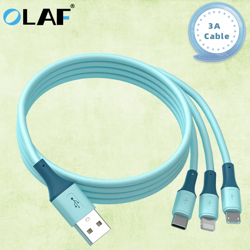 

Olaf 3 in 1 USB Cable fast charging Liquid Silicone Type C For iPhone 13 12 11 Type-c Huawei Xiaomi IPhone Mobile Charge Cable