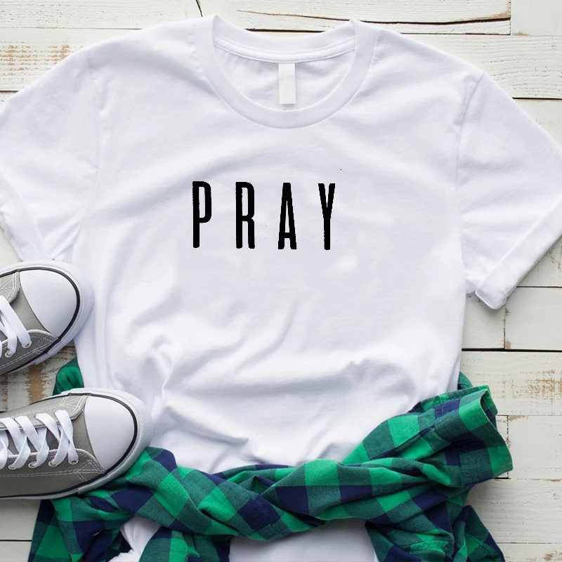 Pray Short Sleeve T Shirt Women Christian Believer Tshirt Jesus Hope T-shirt Streetwear Cotton Tees Girl Summer Tops Drop Ship | Женская