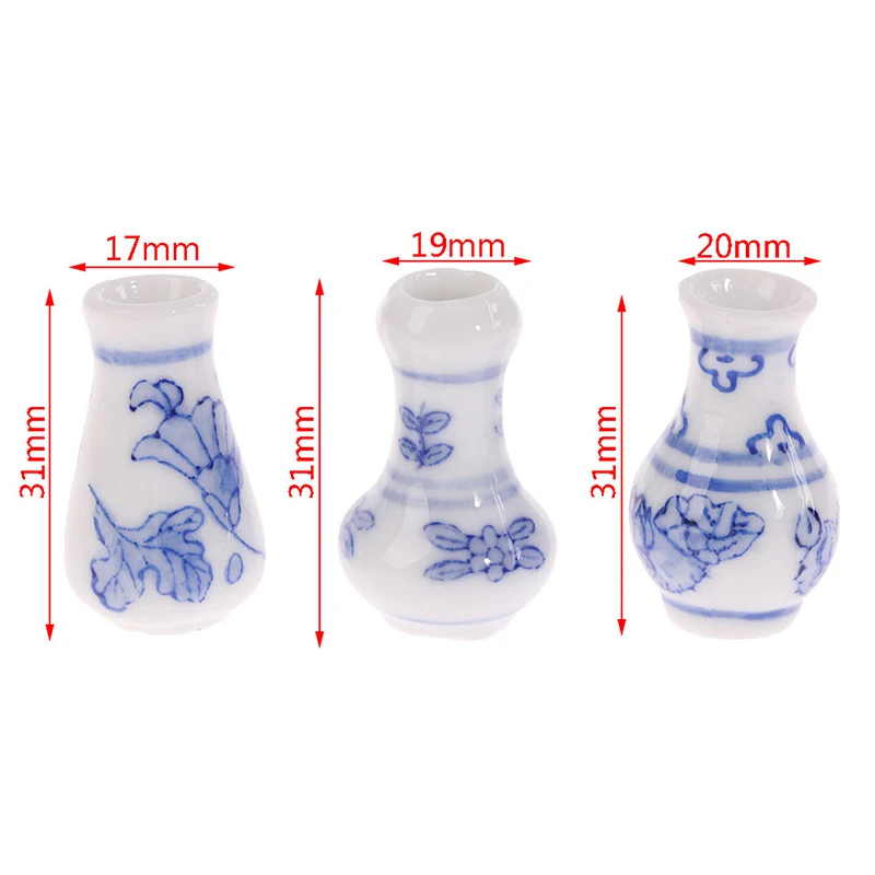 

3Pcs/Set Different Styles 1:12 Dollhouse Home Decorative Accessories Miniature Ceramic Vase Model