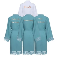 solid rayon cotton kimono robes lace robe women wedding bridal robe bathrobe sleepwear dusty green