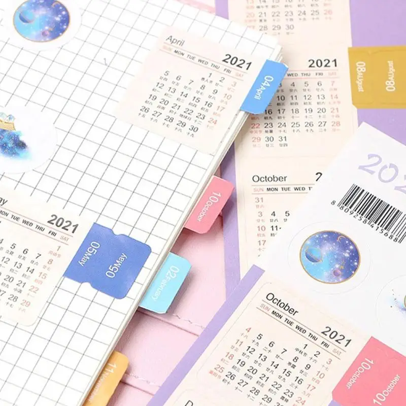 5 шт. красочная Бумага васи 2021 год календарь индекс наклейка ежемесячный