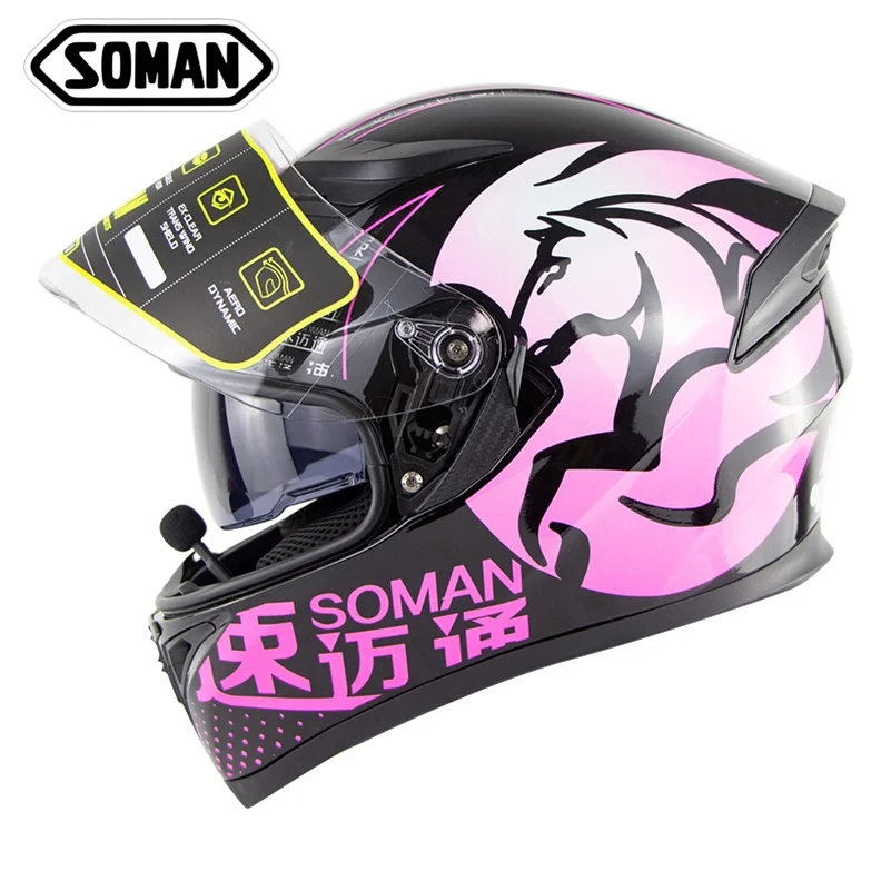 SOMAN Pink Шлем с сертификатом ECE мотоциклетный Bluetooth шлем флип-ап Motocicleta cask мотоциклетный шлем с Bluetooth DOT SOMAN 955 - Цвет: SOMAN Pink