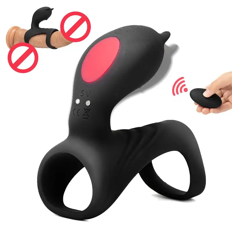 Вибрирующее кольцо на пенис с двойным кольцом 9 режимов вибрации для мужчин или