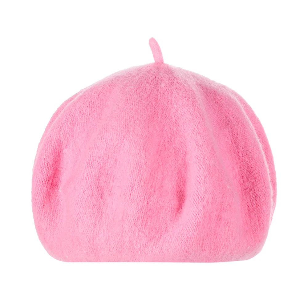 bright pink 1 шт. Новые горячие шерстяные шапки-береты женская зимняя французская Шляпа Сплошной Цвет Мода Осень Зима плоская кепка, шапка Повседневная войлочная шапочка береты - Цвет: bright pink