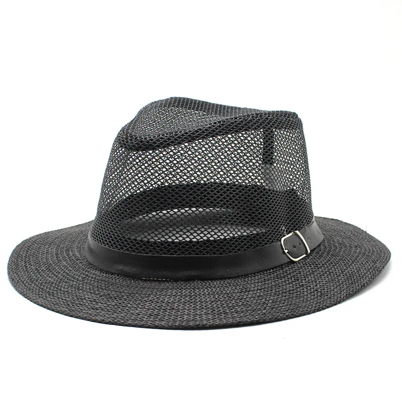 

Men's Spring Summer Net Yarn Top Hat Seaside Beach Hat British Jazz Hat Hollow Sun Hat Outdoor Sunscreen Sunshade Panama Cap