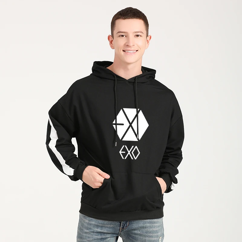 Толстовка EXO оверсайз для мужчин и женщин свитшот с капюшоном в Корейском стиле