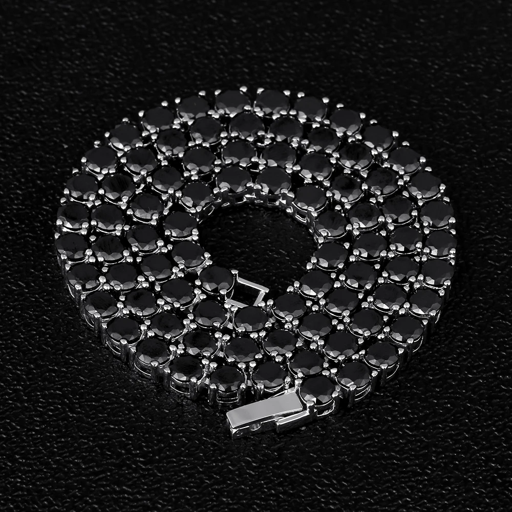 Platinum plated Iced Out ожерелье теннисная цепочка Bling Link 4 мм 5 мм черный микро-инкрустированный Циркон хип хоп Однорядный хип-хоп цепь ювелирные изделия Rapper - Окраска металла: Platinum plated