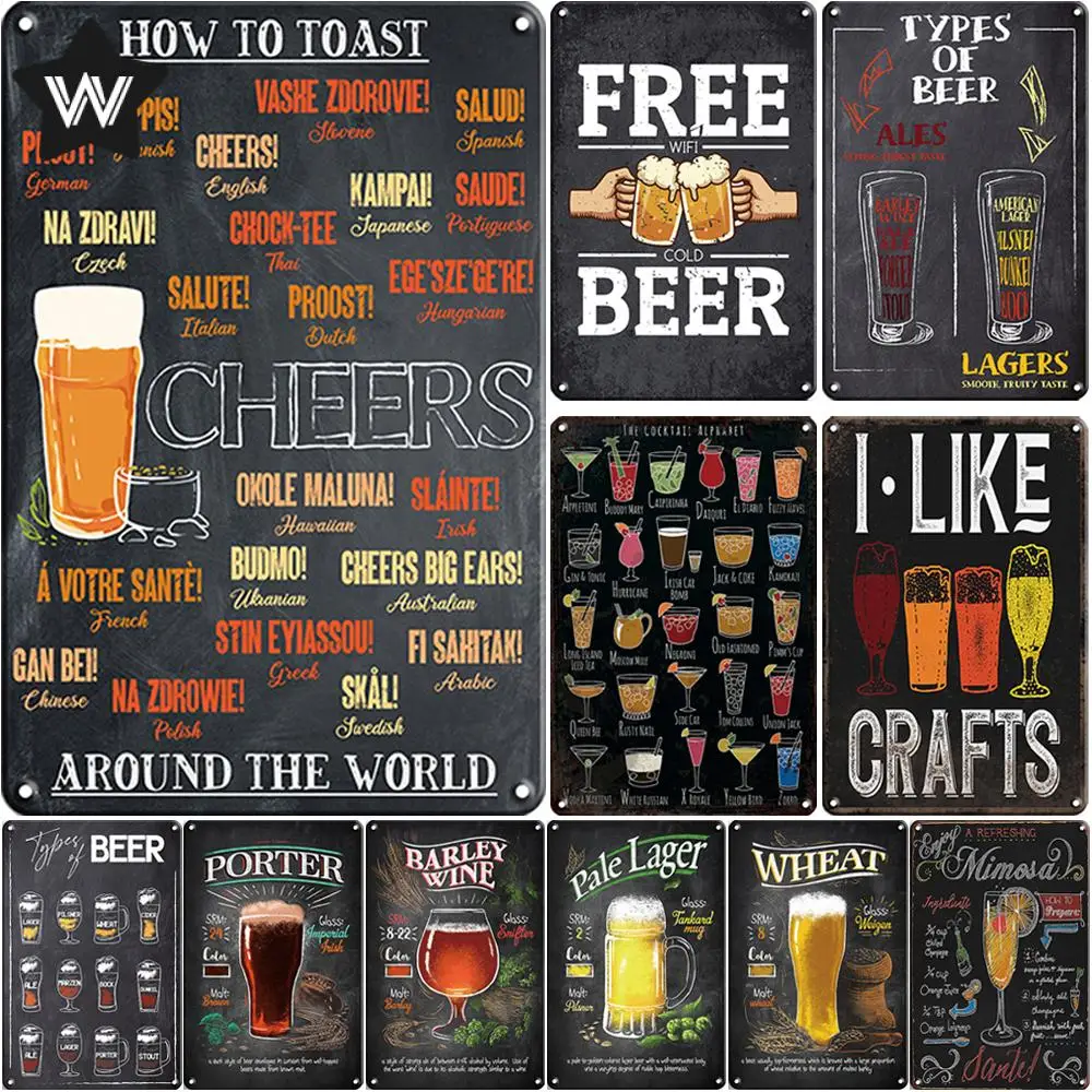 

Vintage Beer Tin Sign Metal Poster Cocktail Metal Plaque Tin Poster Retro Style Wall Stickers Metal Sign for Man Cave Club Decor