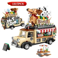 1317pcs mini bricks city hot dog cart car figurine model building blocks vehicle education toys for children gifts