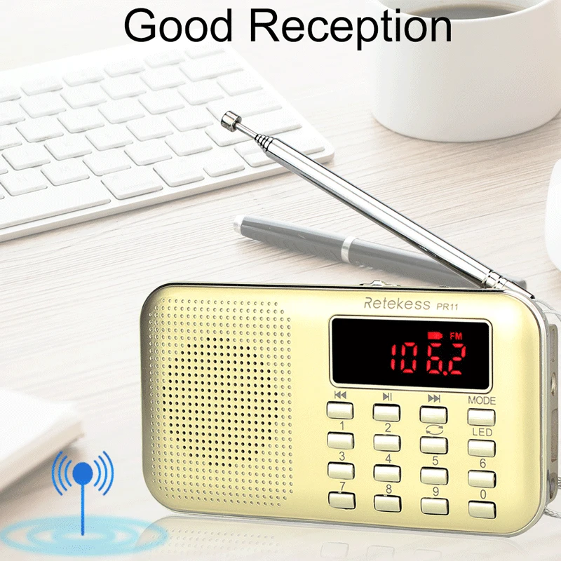 Портативный радиоприемник RETEKESS PR11 FM AM двухдиапазонный цифровой мини с USB mp3