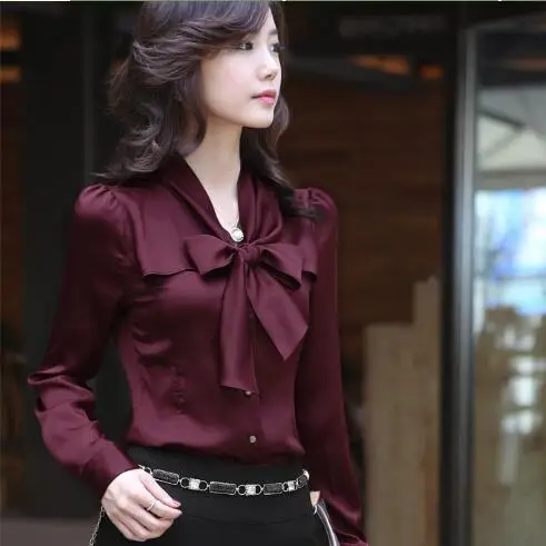 Ретро 2019 социальных Осенняя футболка с белым бантом офисные Блузы OL плюс Размеры