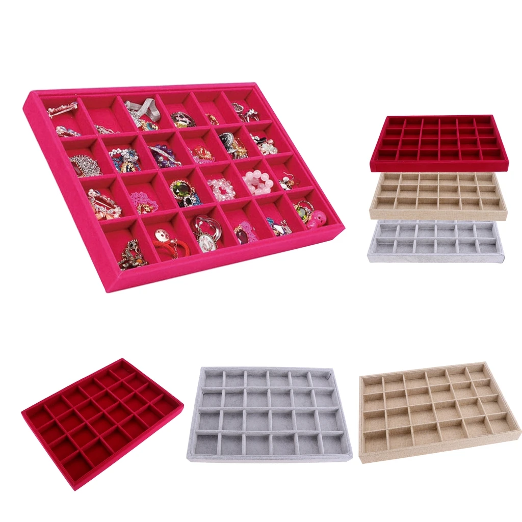 Velvet Stackable 24 Grid Jewelry Tray Showcase Display Necklace Organizer Ring Holder Bracelet Storage Case Jewelry Packaging