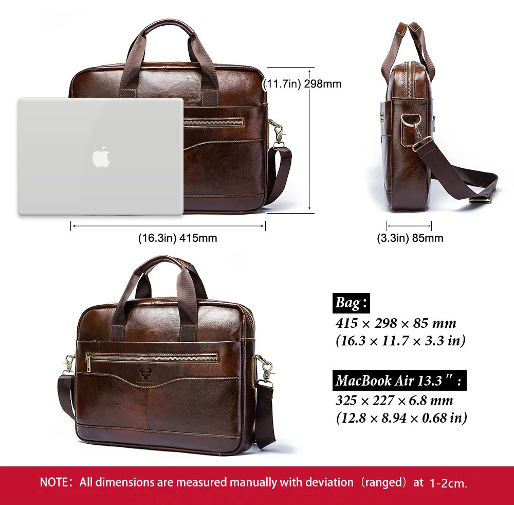 Crazy Horse Cow Leather Men Briefcase Casual Handbag Soft Shoulder Cross Body  Male Business Travel  Laptop Bag