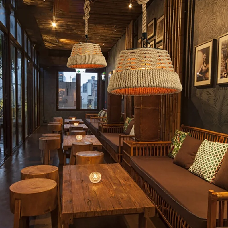 

Vintage Retro Loft Chandelier Restaurant Bedroom Bar Club Pub Cafe Lights Corridor Kitchen Lighting Fixture E27 Rope Hemp Lamp