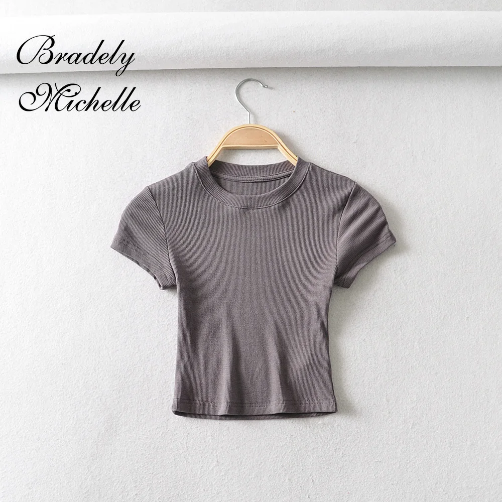 BRADELY MICHELLE летняя сексуальная женская футболка с круглым вырезом и коротким