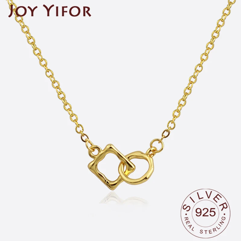 

New 925 Sterling Silver Shiny Rectangle Double Square Circle Necklaces Pendants Gift For Girl Choker