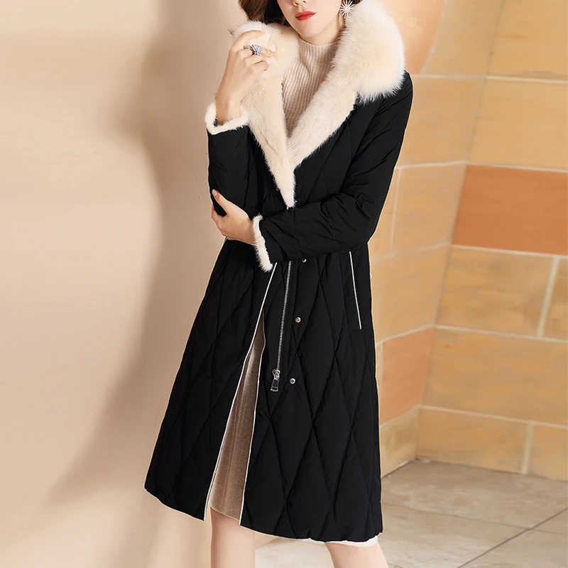 Женский пуховик с воротником из натурального Лисьего меха зимняя куртка на 90%