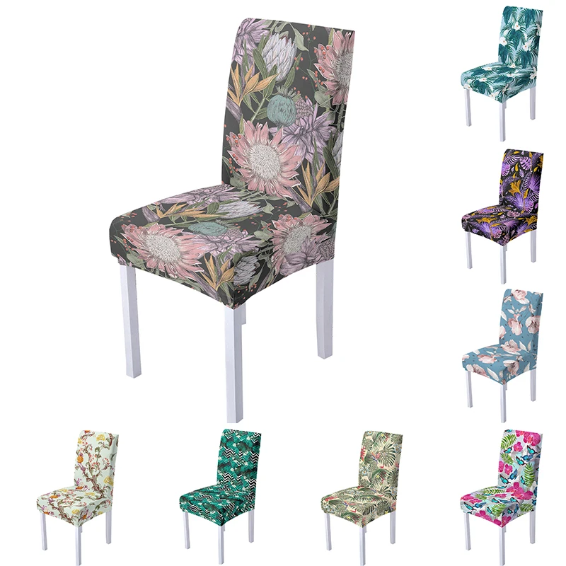

Flowers Green Leaves Chair Cover for Dining Room Stretch Removable Chair Cover Case Spandex Chair Protector