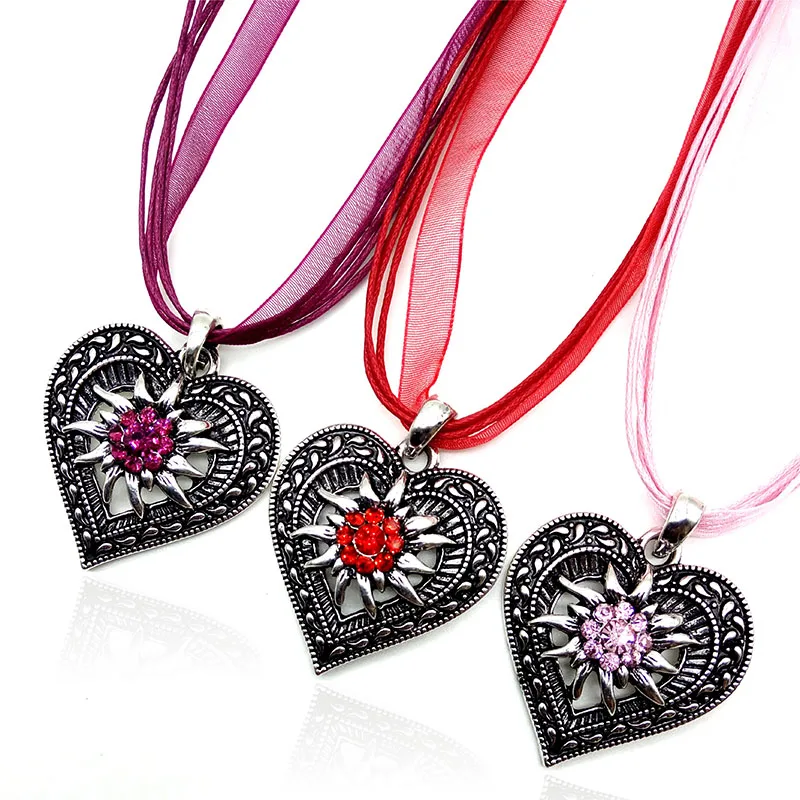 Античное серебро ожерелье Эдельвейс CZ кристалл немецкий дирндль Ожерелье