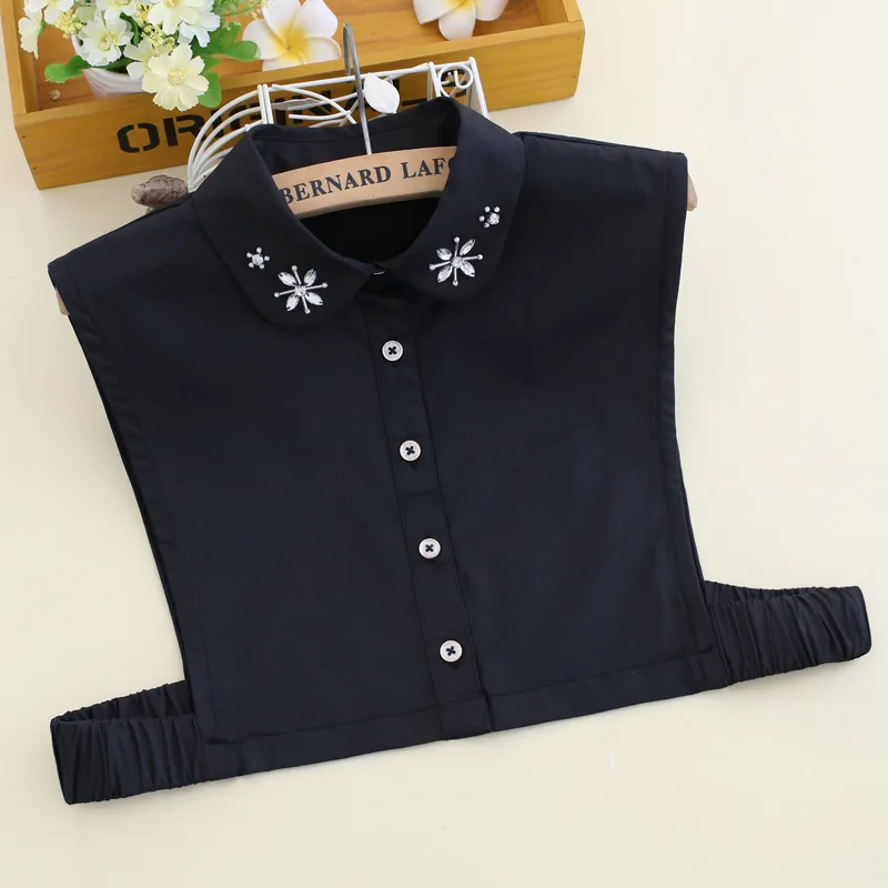 

2021 Fashion White Shirt Fake Collar for Women Detachable Collar Lapel Shirt Vintage Rhinestone False Collar Mujer Gift Tops