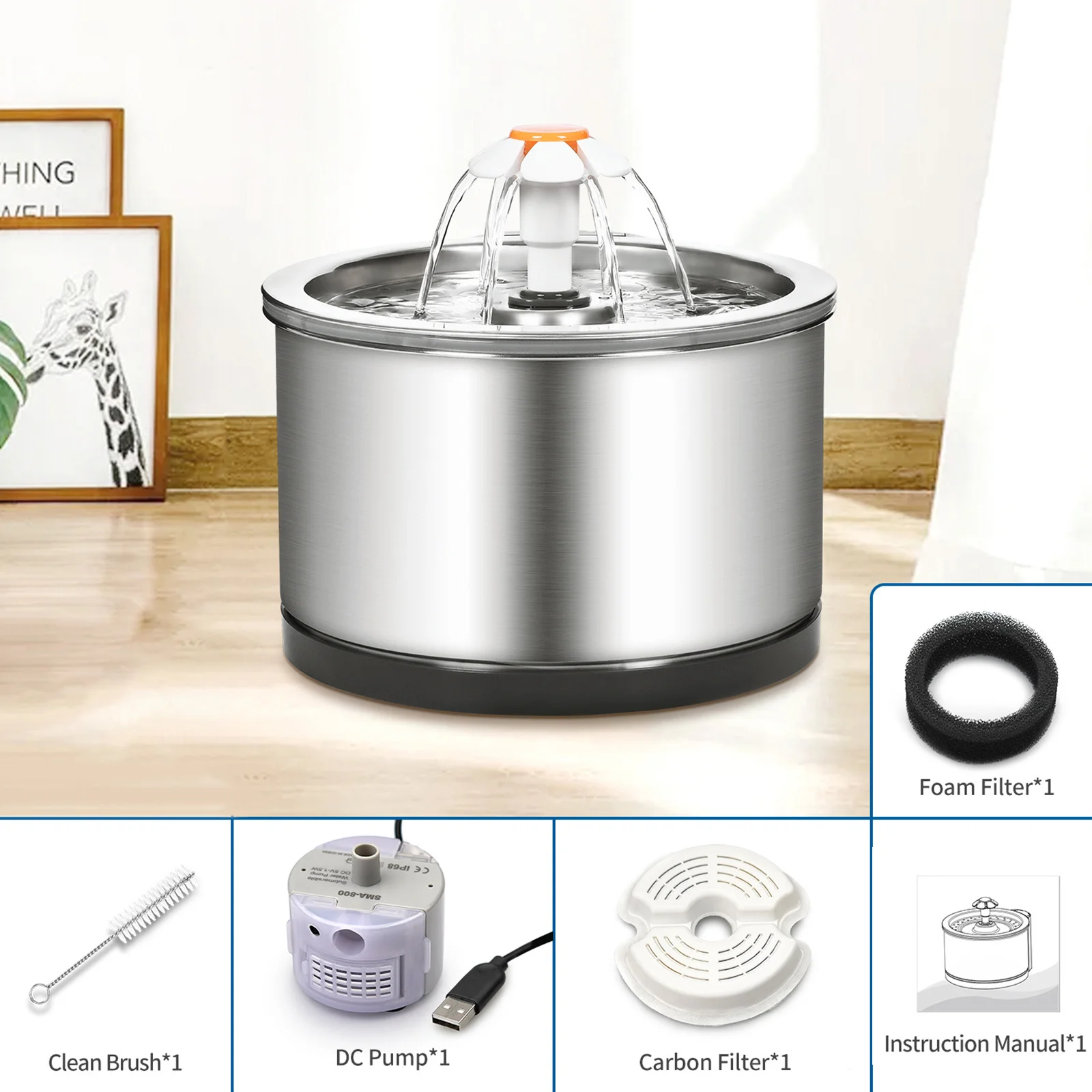 

2.5L Automatic Cat Water Fountain With Faucet Dog Water Dispenser Transparent Drinker Pet Drinking Feeder 1 Filter Pet Supplies