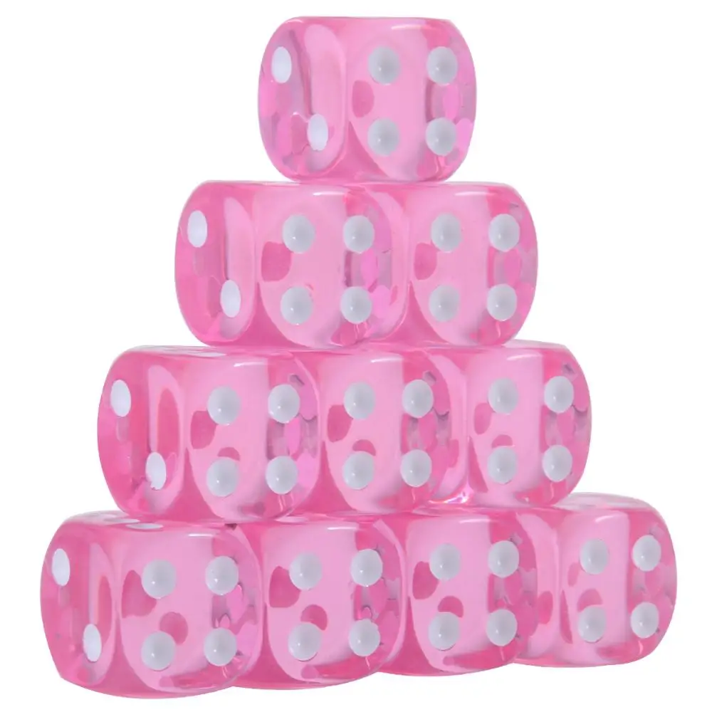 Pink 10 шт./компл. 16 мм прозрачный питьевой игральная кость акриловый прозрачный с закругленной вершиной для игры в кости Портативный стол ролевых игр 7 цветов - Цвет: Pink
