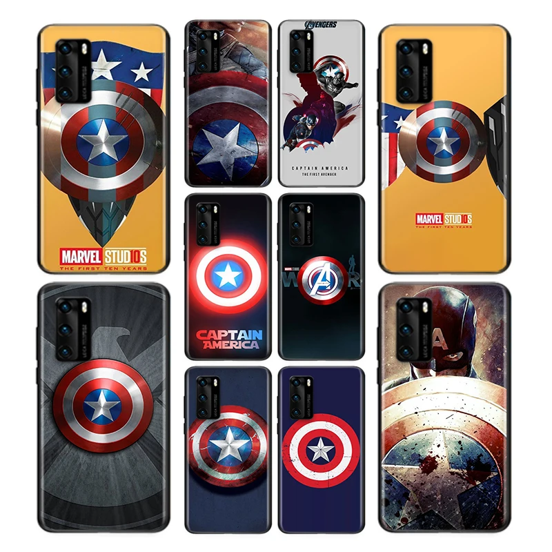 

Phone Case Marvel Captain America Shield For Huawei P40 P30 P20 P50 Pro Plus P10 P9 P8 Lite 2019 2017 RU E Mini Black Cover