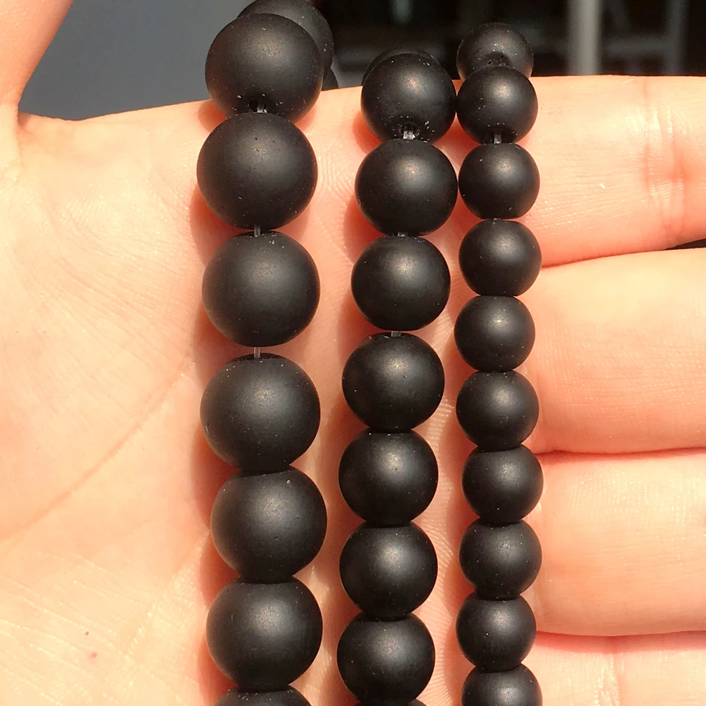 

Natural Minerals Stone Beads 4 6 8 10mm Black Matte Dull Polish Agates Round Beads for Jewelry Making DIY Bracelet Necklace 15''