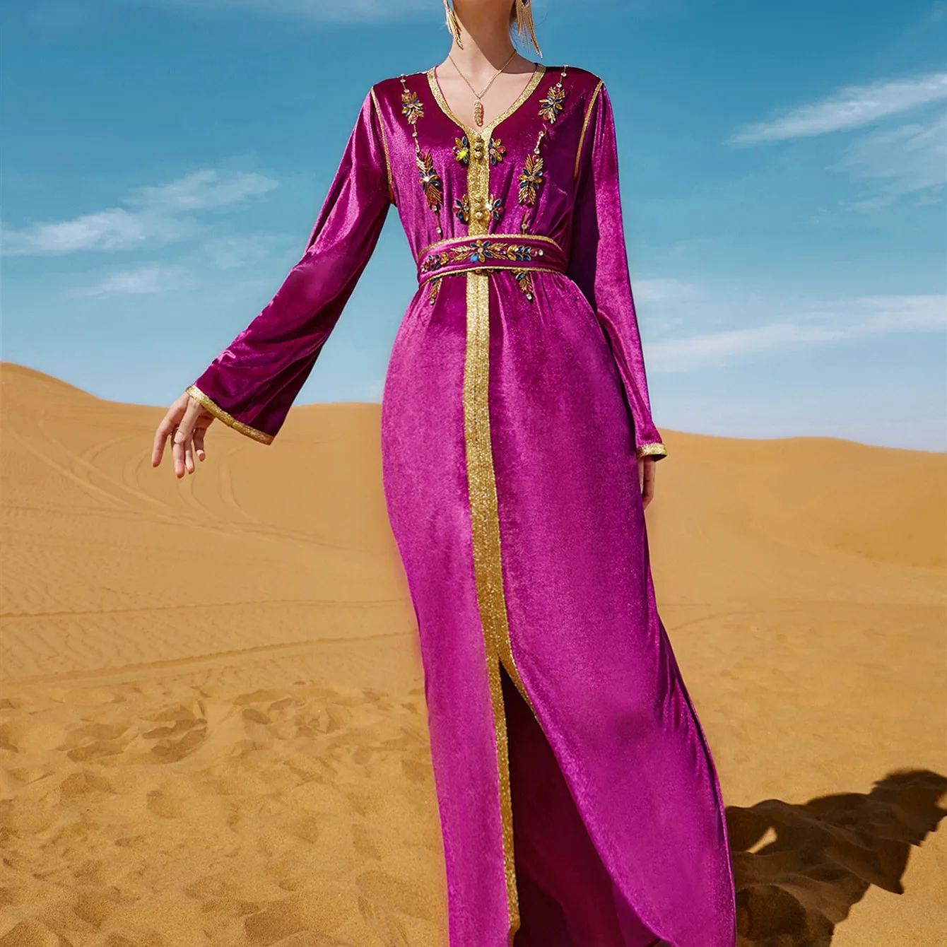 Ramadan Abayas Dubai Luxury Velvet Party Dresses For Women Eid Mubarak Elegant Moroccan Caftan Evening Gowns Robe Femme