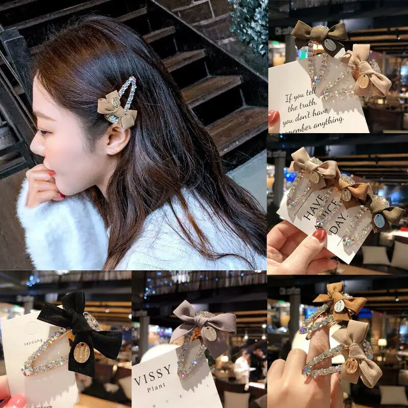 2019 элегантные металлические зажимы для волос с бантом Стразы женские заколки