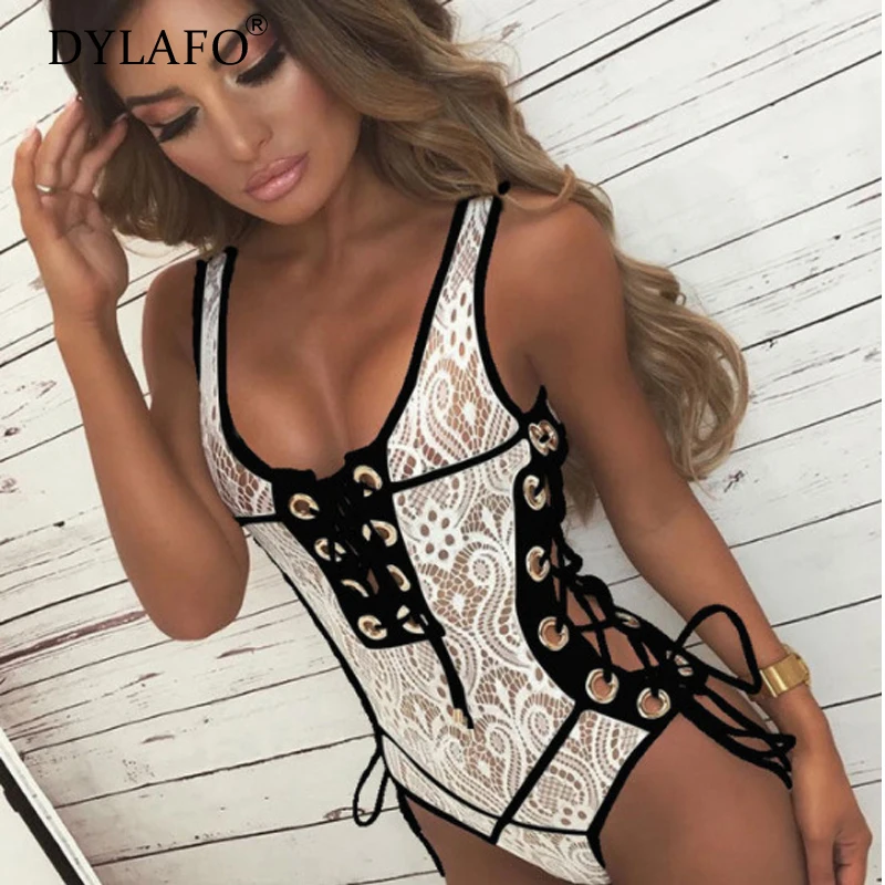 Женское боди на шнуровке желтое ажурное Бандажное с ушками комбинезон для
