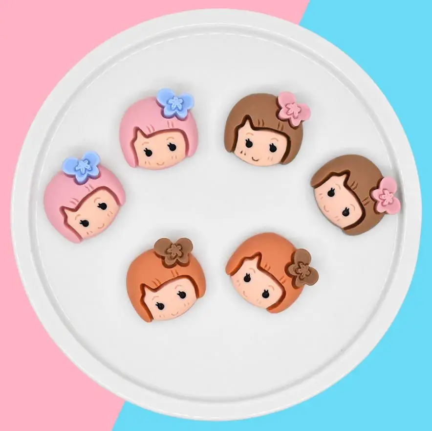 

Resin Lovely flower girl head Flatback Cabochon Scrapbook Kawaii DIY crafts headwear Embellishments Accessories