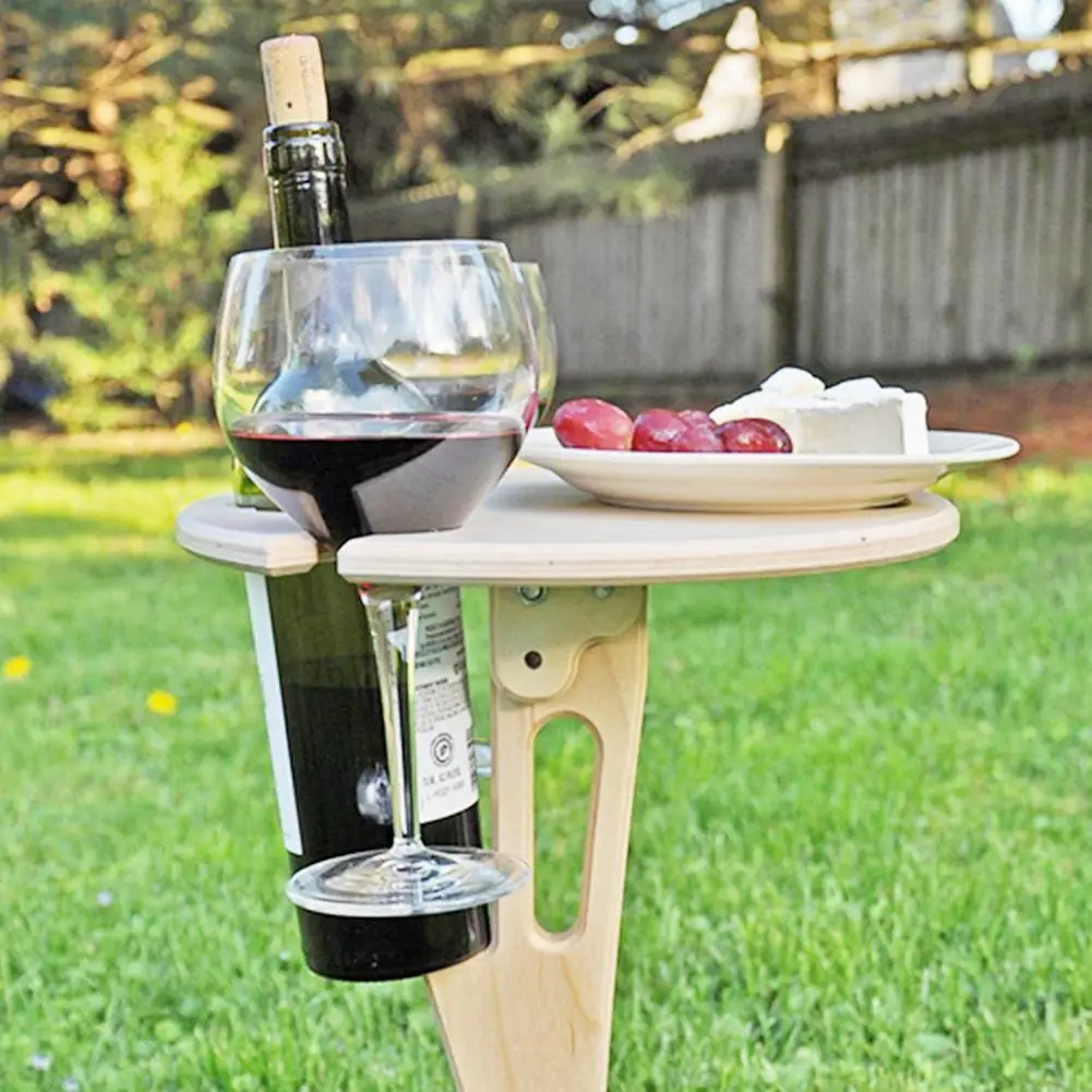 

Outdoor Portable Wine Table With Foldable Round Desktop Mini Wooden Picnic Table Portable