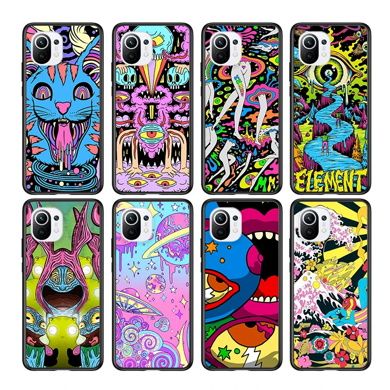 

Colourful Psychedelic Trippy for Xiaomi Mi 11T 10T 11 10 Ultra Lite Note10 9 9T SE 8 Pro A3 5G Silicone Black Phone Case Cover