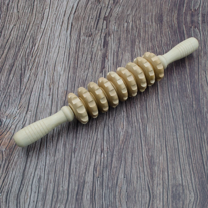 Ручной массажер для мышц деревянная роликовая палочка 9 колес инструмент