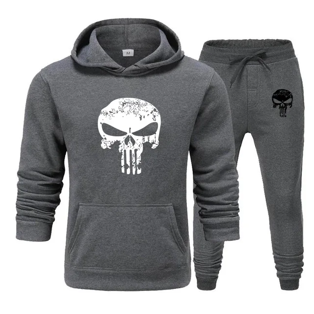 

2 Pieces Sets Tracksuit Men Skull Brand Autumn Winter Hooded Sweatshirt +Drawstring Pants Male Sport Hoodies Running Sportswear