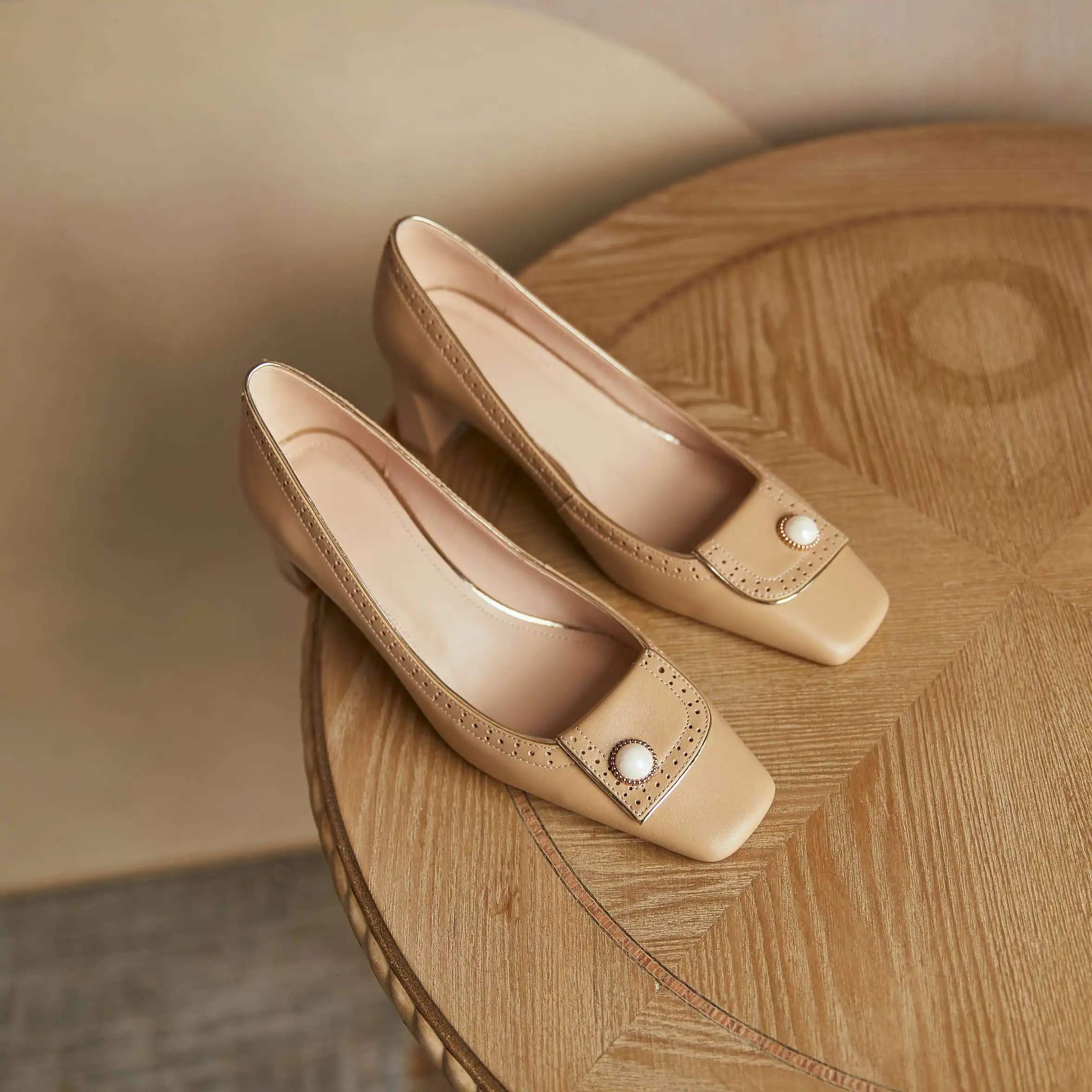 

Krazing Pot genuine leather square toe high heels pearl decoration Korean street pretty girls dating charming women pumps L55