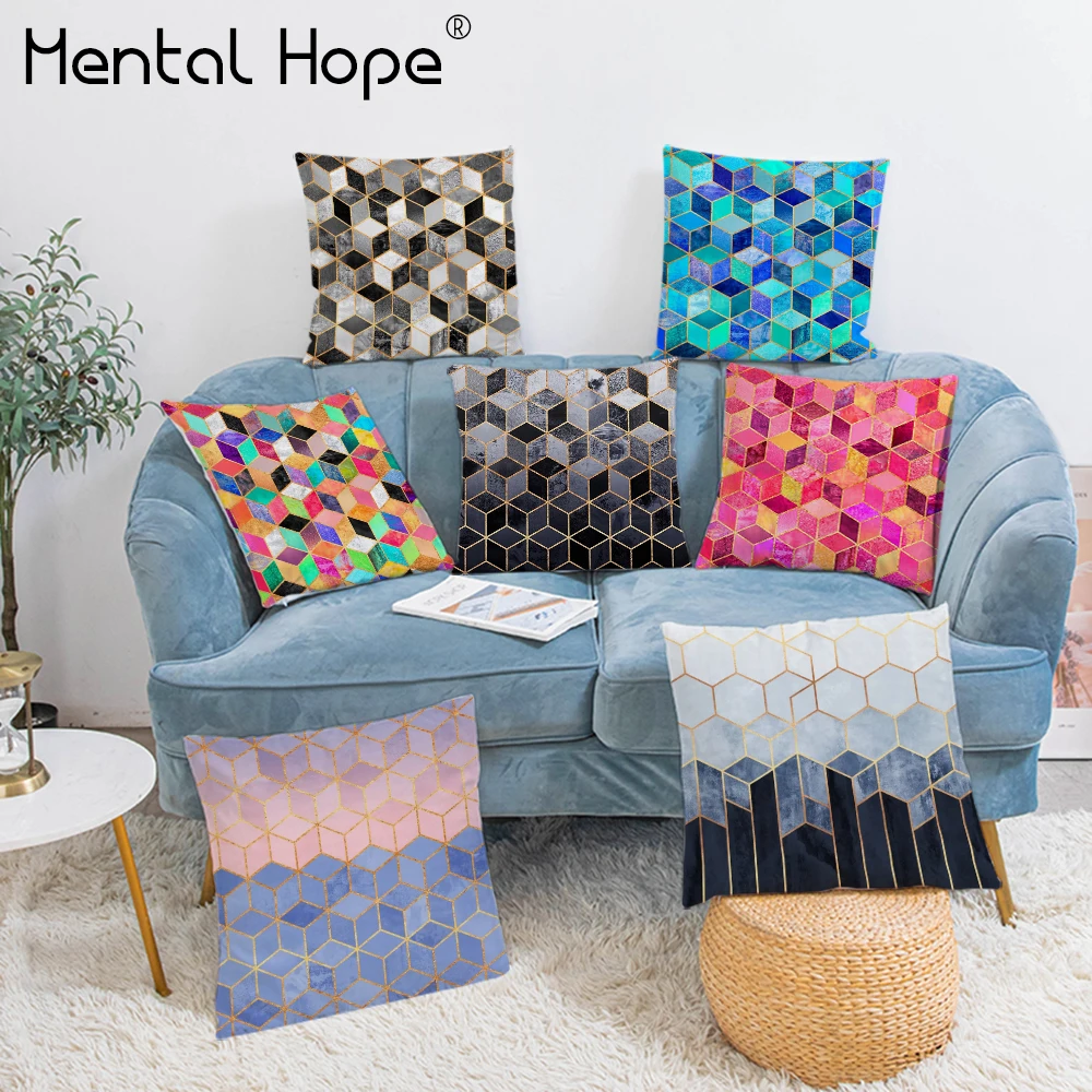 С принтом в клетку декоративная подушка для дивана из плюша с геометрическим