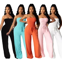 2020 european and american solid color sexy wrap breast womens jumpsuit trousers
