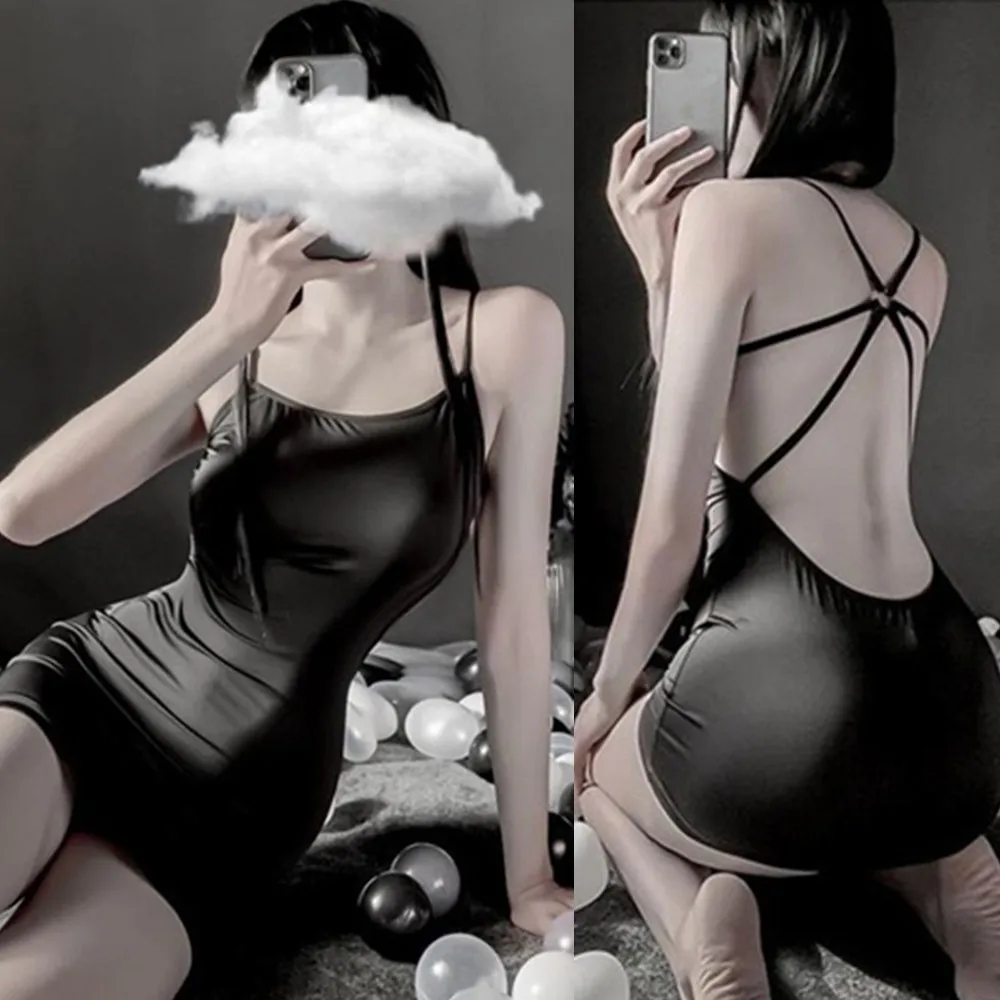 

New Sexy Lingerie Set Soft Smooth Backless Sling Night Skirt Silk Tights Package Hip Skirt Erotica Allure Underwear Pajamas