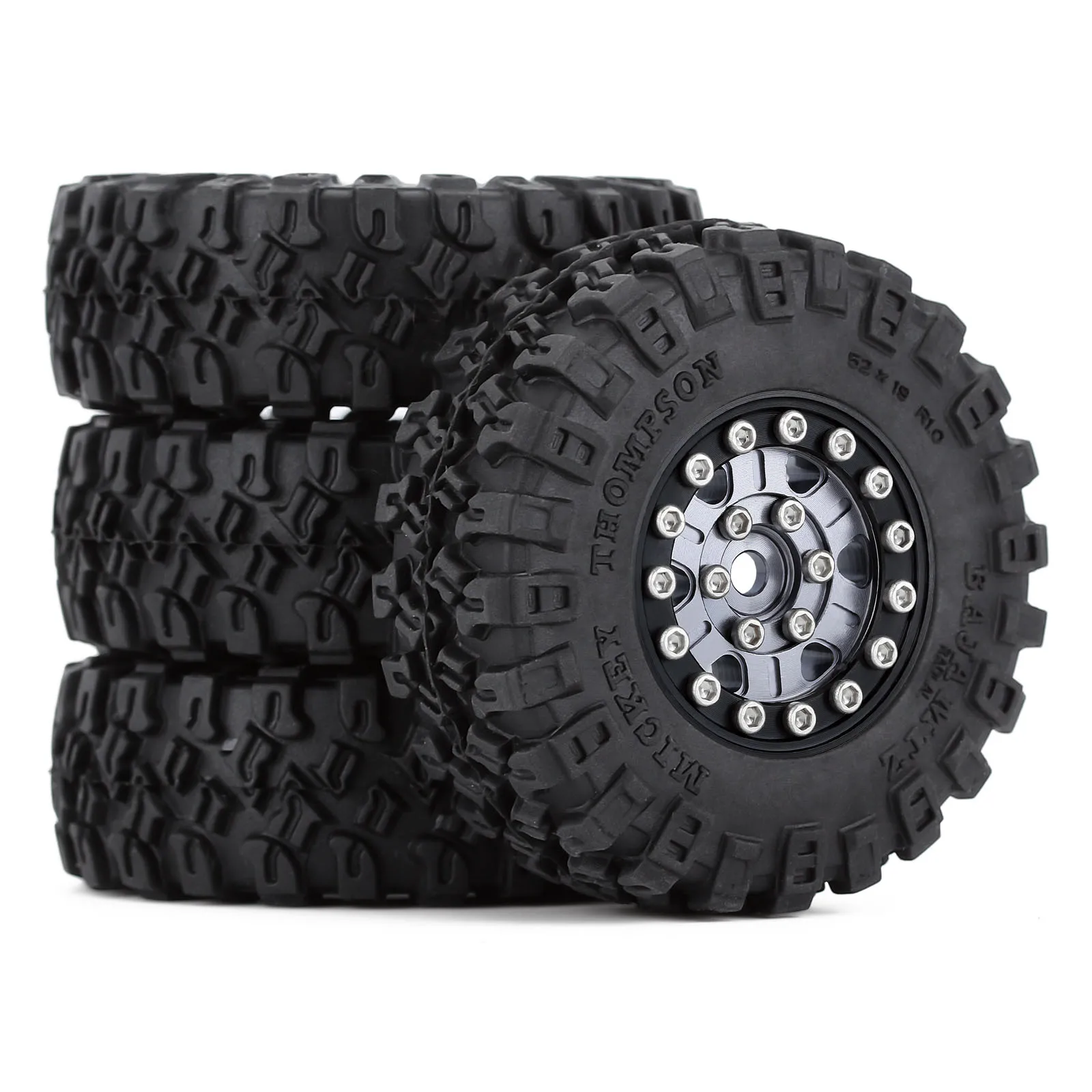 

INJORA 4PCS 1.0" Beadlock 52*17mm Wheel Rims Tires Set for 1/24 RC Crawler Car Axial SCX24 90081 AXI00001 AXI00002 Chevrolet
