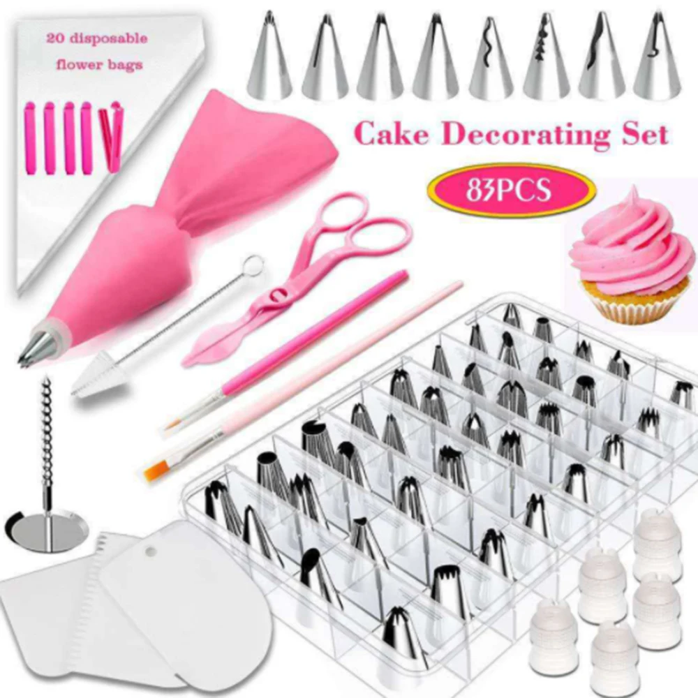 

83 pcs Cake Decorating Tools Kit Turntable Pastry Nozzles Cream Confectionery Bags Icing Piping Nozzles Tips Bake Tools