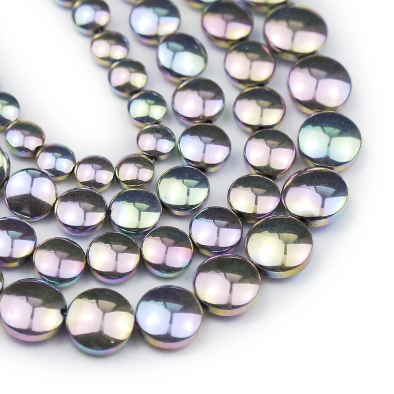 

JHNBY Light Purple Flat Round Coin Hematite 6~10mm Natural Stone Spacer Loose Beads For Jewelry Making Diy Handmade Accessories